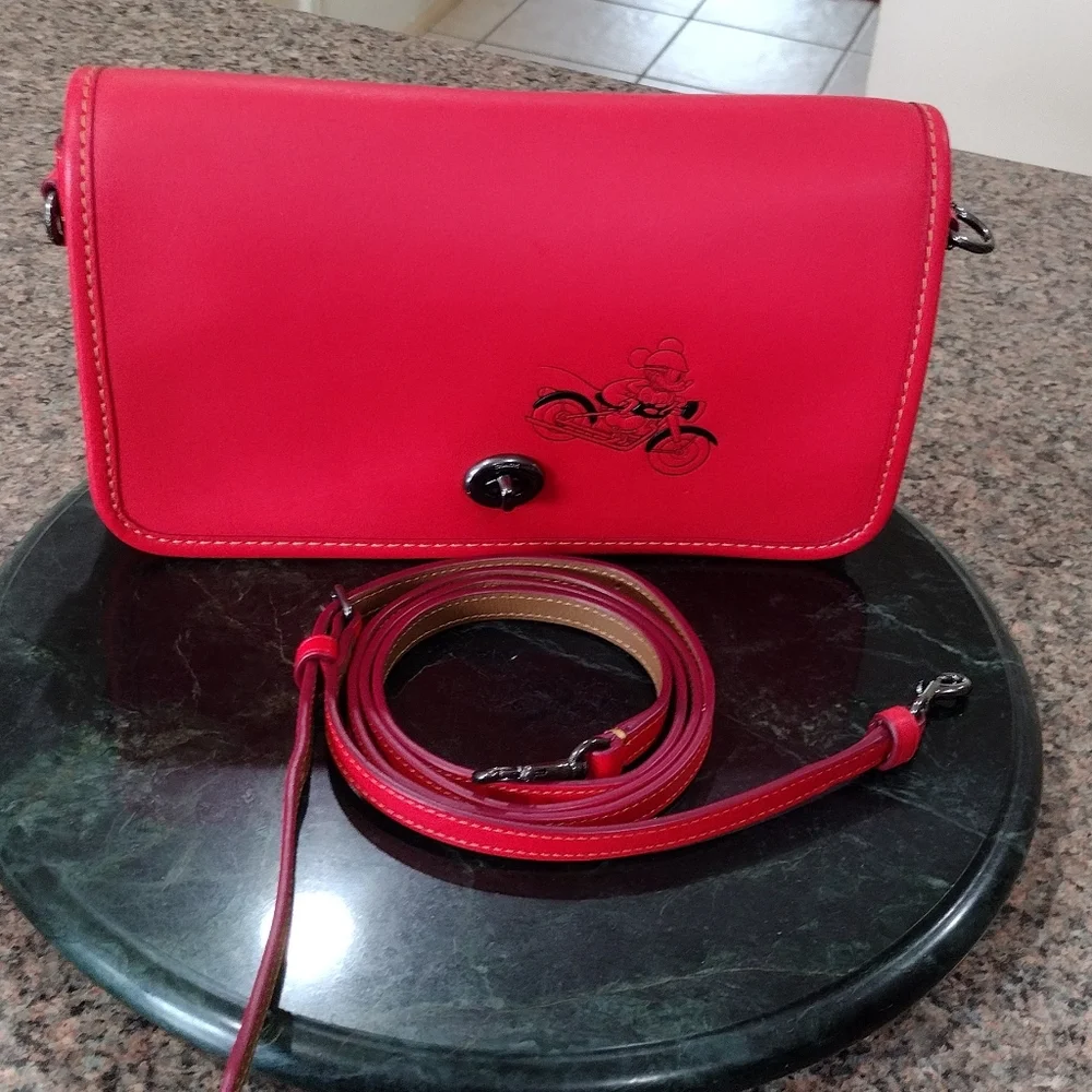 Coach x Disney Red Penny Crossbody with Mickey Mouse black sketched LIKE…